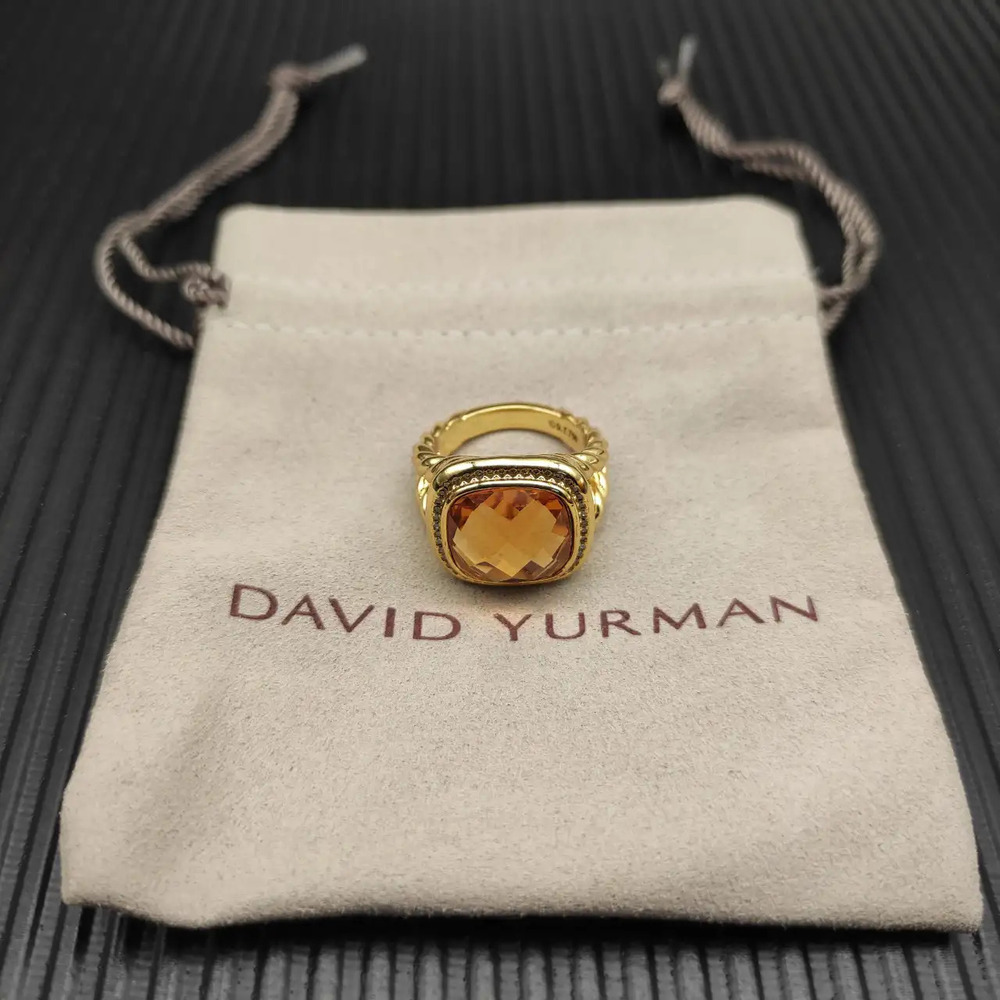 David Yurman Gold Square Diamond and Champagne Diamond Ring